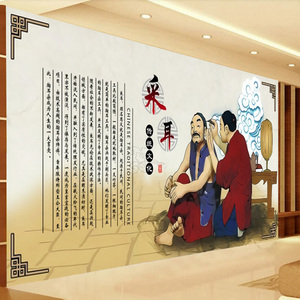 3d掏耳挖耳采耳文化壁纸复古养生馆背景墙纸美容院中医馆推拿壁画