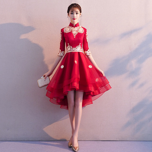 敬酒服新娘装女短款婚礼服装时尚结婚衣服酒红色订婚