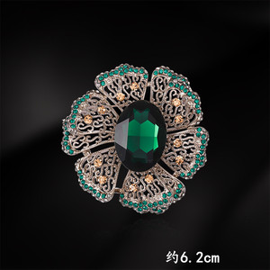 复古镶钻绿色胸针简约时尚气质水晶花别针欧美个性镂空胸花新款
