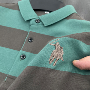 100%纯棉~刺绣马标!polo衫男长袖条纹翻领高端保罗衫中年宽松t恤