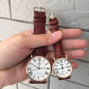 正品包邮奥诺双日历防水真皮中老年人手表男女情侣款老人手表礼物