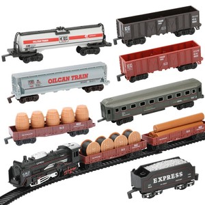 外贸儿童仿真古典电动轨道机车复古小火车玩具煤炭运输车男孩礼物