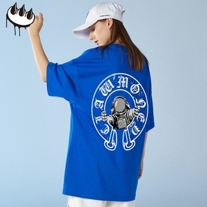 clawmoney潮牌夏季短袖t恤男女同款克罗心宇航员印花纯棉情侣半袖