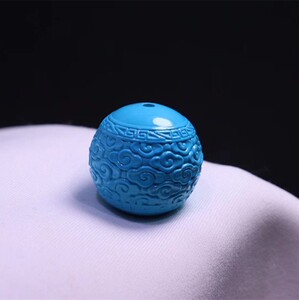 绿松石原矿高瓷精工雕刻回纹珠云纹珠圆珠桶珠鼓珠手串手链顶珠
