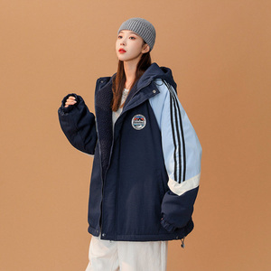 三条杠撞色深圳校服冲锋衣棉服女冬季加厚飞行员夹克初高中生外套