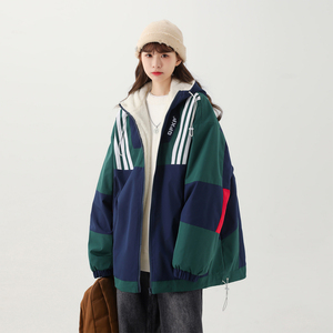 三条杠冲锋衣女冬季加绒加厚初高中生外套学生班服棉袄校服款夹克