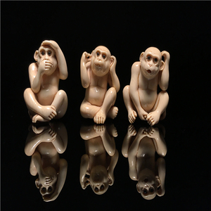 【松山】正品松山牙雕摆件 天然猛犸雕刻 三不猴 实拍现货