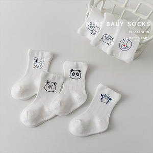 初新生婴儿中筒长筒纯棉春夏季白色男女宝宝可爱超萌0-3个月袜子