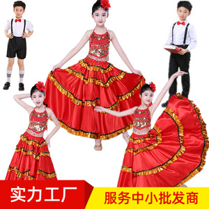 儿童表演服装西班牙斗牛舞蹈半身裙大摆裙开场舞裙舞台演出服装女