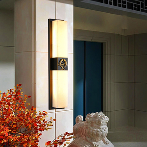 别墅小区大门庭院外墙装饰灯户外壁灯防水太阳能新中式全铜云石灯