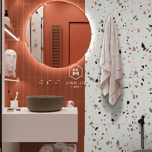 北欧彩色水磨石地砖防滑卫生间瓷砖浴室厨房墙砖厕所阳台网红民宿