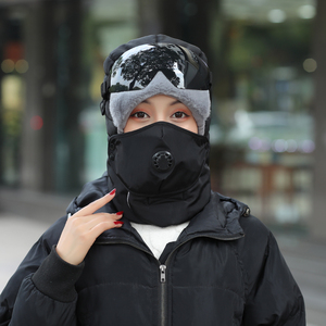 口罩雷锋帽男女冬天骑车防风加厚护目眼镜帽护耳棉帽滑雪防寒帽子