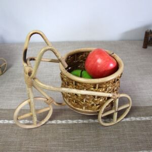 定制纯手工竹编花篮三轮车模型酒店家居装摆饰创意植物盆栽花盆篮