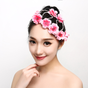 盘发头饰新娘红色玫瑰花朵发梳中式敬酒服古典舞蹈演出头花1人付款15