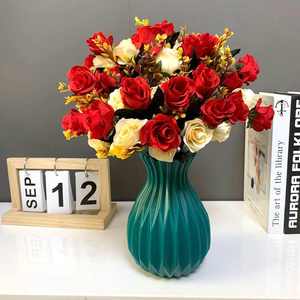 莫兰迪系列花瓶摆件玫瑰花仿真花现代客厅花束电视柜装饰假花摆设