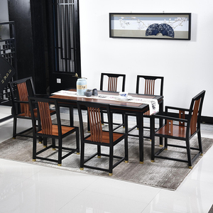 新中式餐桌椅现代美式轻奢餐桌现代禅意免漆饭桌椅餐厅一桌六椅