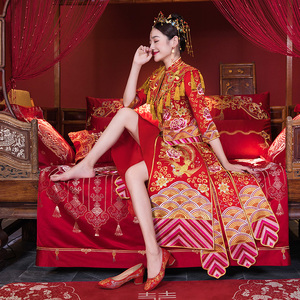 秀禾服新娘2021新款龙凤褂古装中式婚纱结婚嫁衣秀和服敬酒服旗袍