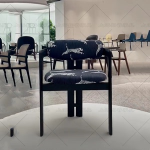 新中式现代简约家用实木餐椅售楼处样板房洽谈接待椅单人布艺豹椅