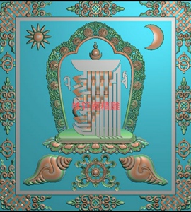 藏式日月十相自在海螺法轮洋花边框面板门板火盆桌挡板精雕图