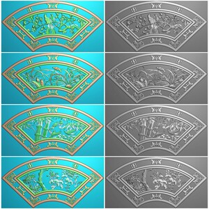 梅兰竹菊扇形挂匾 挂屏木雕精雕图jdp浮雕石雕灰度图bmp电脑雕刻