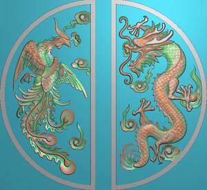 精雕图浮雕图灰度雕刻龙凤门板竖龙祥云竖凤石雕墓碑石碑边龙边凤