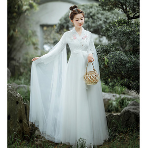 改良汉服女白色古装中国风仙气古风飘逸古典舞蹈演出服装2024新款