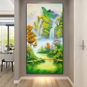 欧式装饰画山水玄关挂画绿水青山油画现代装修风格走廊过道墙壁画