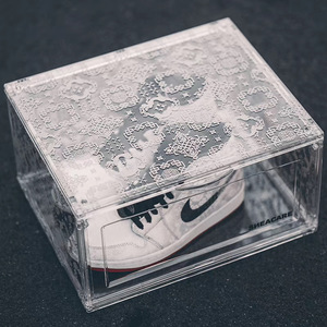 白丝绸鞋盒aj1蓝丝绸af1球鞋盒定制透明收纳盒鞋防氧化防尘展示盒