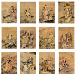 工笔画打印白描底稿人物明郑重十八应真罗汉竖幅初学者上色练习
