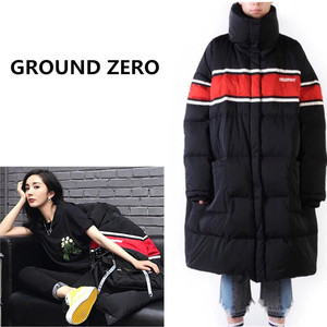 美国购 ground zero 杨幂何穗赵丽颖同款拼色字母羽绒服外套 女