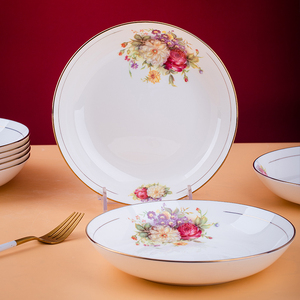 8个盘子骨瓷菜盘家用餐盘碟子装菜陶瓷餐具圆形瓷盘深汤盘饭盘4个