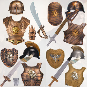儿童玩具罗马勇士盔甲铠甲可穿兵器盾牌仿真武士武器刀剑斧子头盔