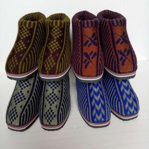 秋冬纯手工针织毛线靴子保暖办公居家休闲靴子平底棉靴男女棉鞋