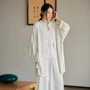 素衣女禅意禅服中国风飘逸国潮元素改良唐装亚麻居士茶服佛系套装
