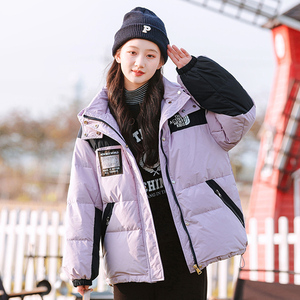初中生羽绒服女学生派克服工装少女冬季加厚外套鸭绒高中女生冬装