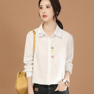 米阿玛施曼韩版刺绣长袖白色衬衣2024春季新款女士衬衫设计感小众