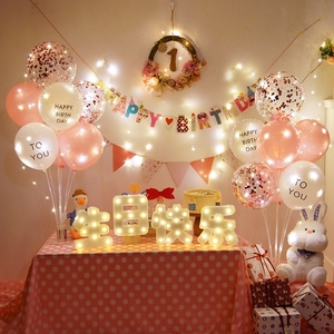 宝宝生日布置装饰男宝女童派对装饰品气球女宝场景小公主女孩家庭