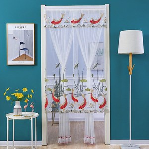 双层纱免打孔伸缩杆两用防蚊门帘挂帘蕾丝隔断帘家用四季门帘骋益