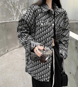 dior/迪奥 21fw 老花字母logo满印cd印花翻领牛仔衬衫男外套女