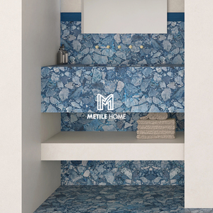 美瓷家蓝色瓷砖大颗粒水磨石1500厨房卫生间墙砖户外花园防滑地砖
