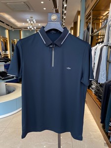 新品goodluck德国鲨鱼男青年商务休闲夏蚕丝弹力翻领纯色短袖t恤