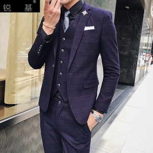 年会主持人服装男酉装三件套魔术衣服演出服新郎伴郎服潮小西装酒