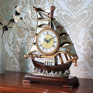 新款一帆风顺客厅座钟欧式帆船座钟时尚家用摆件钟表田园台式时钟