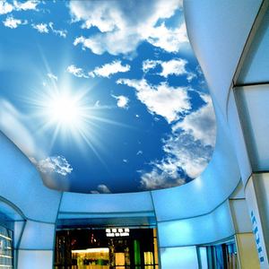 蓝天白云吊顶墙面扣板卧室儿童房背景墙酒店餐厅竹木纤维集成墙板