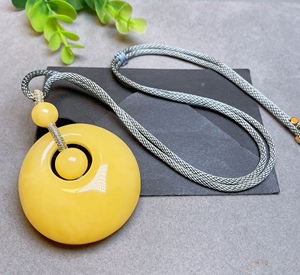 天然白花蜜蜡子母扣吊坠 水晶项坠锁骨坠毛衣链男女款挂件57-30mm