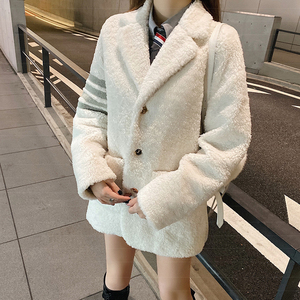 thom browne2021 tb秋冬四条杠羊羔毛宽松上衣外套中长款毛呢大衣