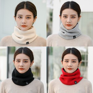 冬季加绒条纹围脖户外骑行防寒加厚保暖纯色护颈脖套针织毛线围脖