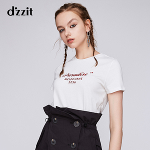 dzzit地素 2019秋专柜新款新潮字母印花白色短袖t恤女