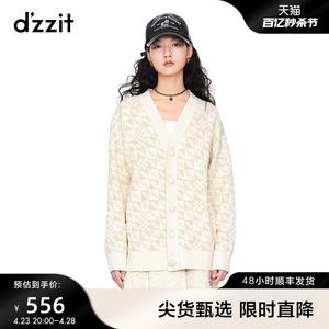 dzzit地素季专柜淑女休闲提花设计黄色针织开衫外套女