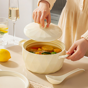 奶油风双耳大号汤碗家用2024新款耐高温陶瓷汤盆螺蛳粉带盖泡面碗